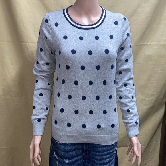 J. Crew Sweaters - J. Crew NWT Gray with blue polka dots Teddie sweater womens size small